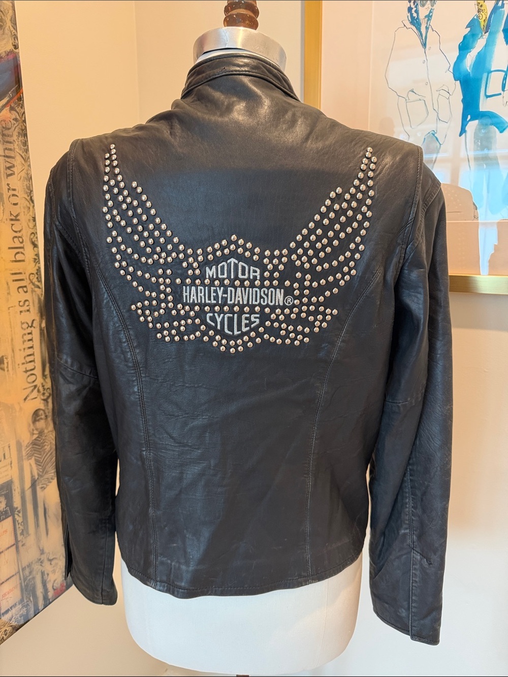 Harley-Davidson Women’s Vintage Black Studded Wing Back Leather Jacket